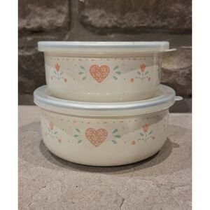 Vintage Corelle Coordinates Forever Yours Hearts & Flowers Storage Bowls 2 Set